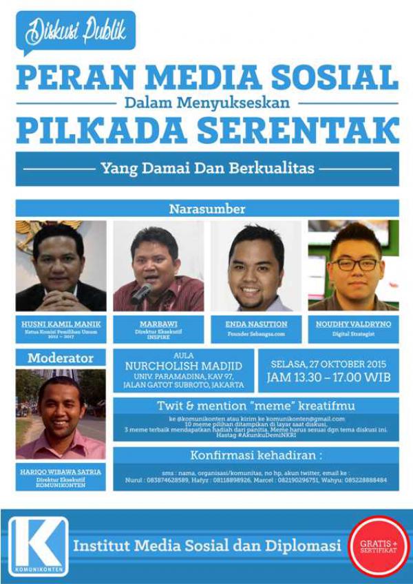 Ketua KPU Bersama Pengguna Medsos Akan Diskusikan Pilkada Serentak Yang Damai dan Berkualitas