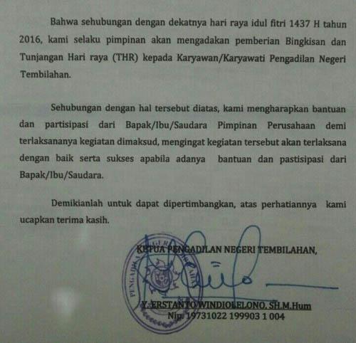 Minta THR ke Pengusaha, Ketua PN Tembilahan Dicopot