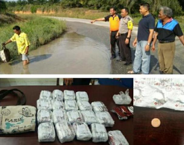 9500 Butir Ektasi Ditemukan Tim Opsnal Polsek Mandau saat Melakukan Patroli