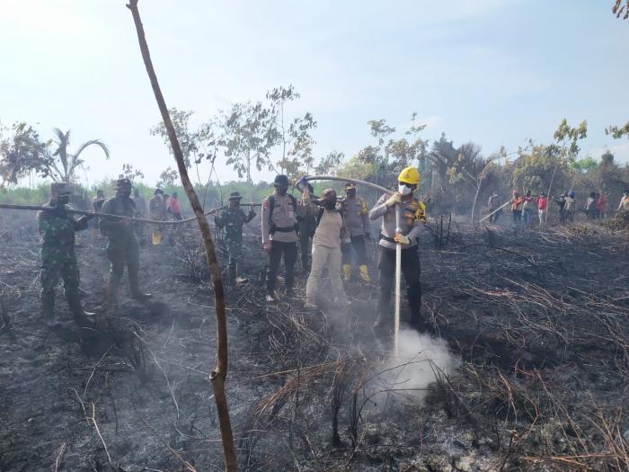 Tinjau Karhutla di Tasik Putripuyu, Kapolda Riau Ikut Padamkan Api