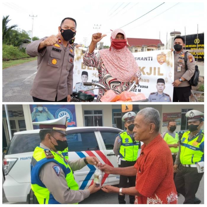 Polisi Bagikan Takjil kepada Warga yang Melintas Depan Mako Polres dan Jalan Merdeka