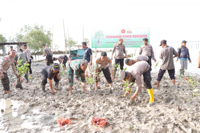 Cegah Abrasi dan Perkuat Sinergitas, TNI-Polri di Meranti Tanam Mangrove