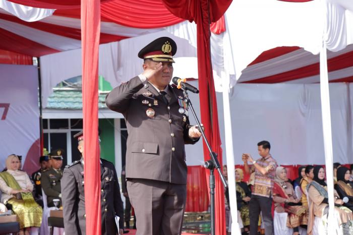 Kapolres Andi Yul Pimpin Upacara Puncak Peringatan Hari Bhayangkara ke-77 di Polres Meranti 