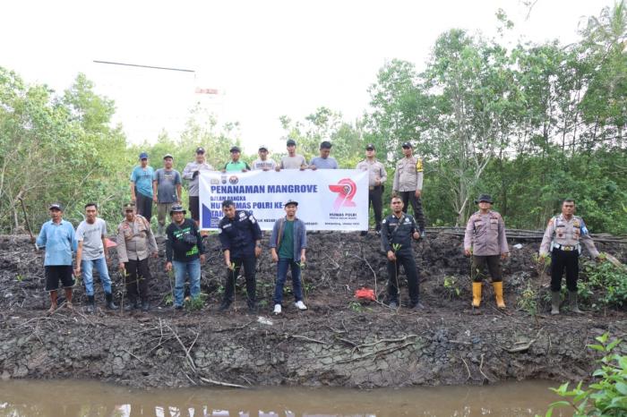Polres Meranti dan Insan Pers Tanam Mangrove di Desa Gogok Darussalam
