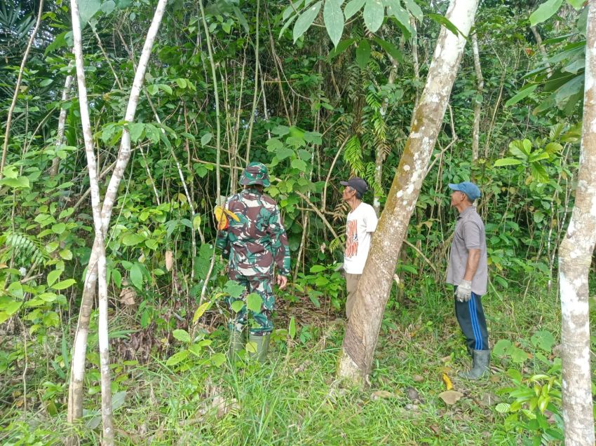 Patroli Karlahut di Desa Insit, Serda Amsyaya Imbau Warga Jangan Buka Lahan Dengan Cara Membakar