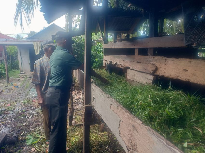Pratu Angga Pebrihadi Kunjungi Peternak Kambing di Desa Telaga Baru, Upaya Cegah PMK