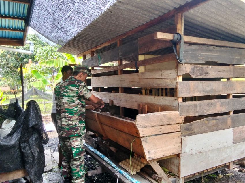 Antisipasi Adanya PMK, Kopda Sukarman Cek Kesehatan Kambing Milik Warga Tenggayun Raya