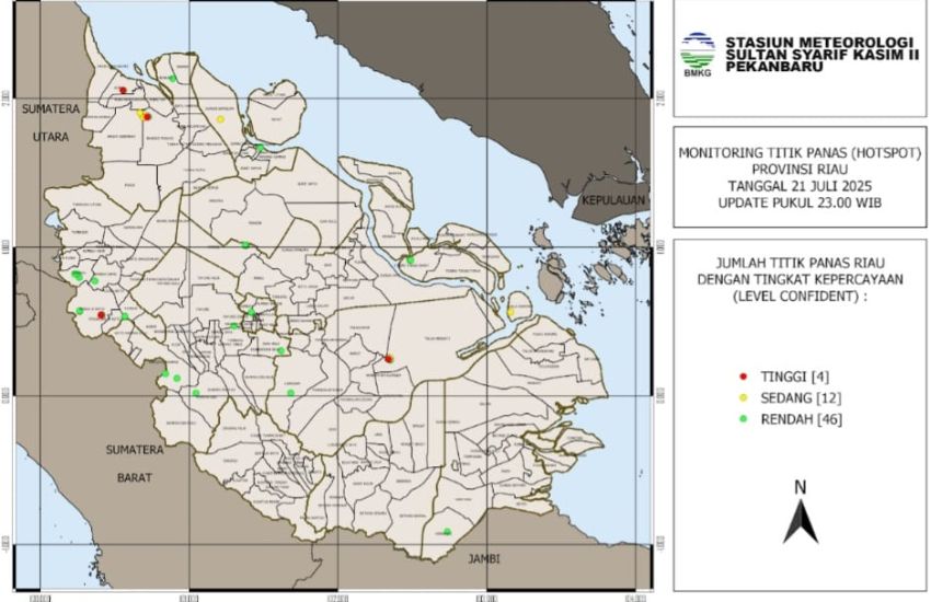 Hari Ini Hotspot di Riau Tersisa 62 Titik, BMKG Ingatkan Potensi Hujan Lebat Malam Hari