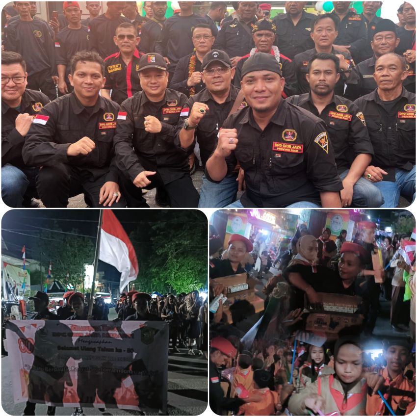Semarakkan HUT RI ke-80, Grib Jaya Meranti Ikut Pawai Obor hingga Berbagi Bendera dan Susu