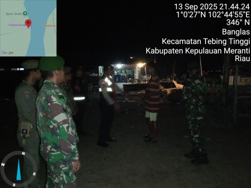 Patroli Gabungan TNI, Satpol PP, Banser dan Pemuda Pancasila Jaga Kondusivitas di Meranti