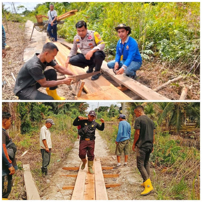 PT NSP Bantu Material Kayu untuk Perbaikan Jalan Rusak di Teluk Buntal