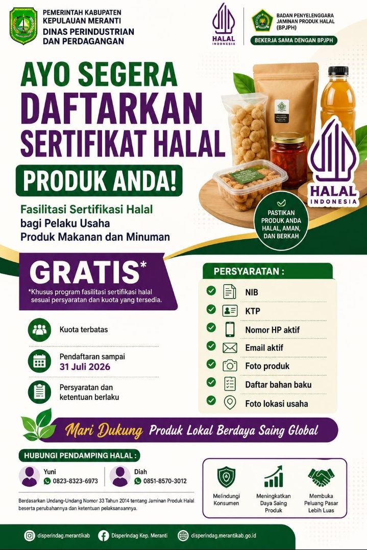 Gandeng BPJPH, Disperindag Meranti Sediakan Program Sertifikat Halal Gratis