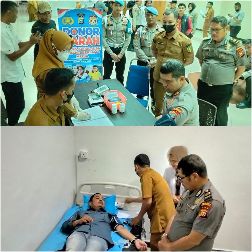 HUT Humas Polri ke-75, Puluhan Polisi dan Wartawan di Meranti Gelar Aksi Donor Darah